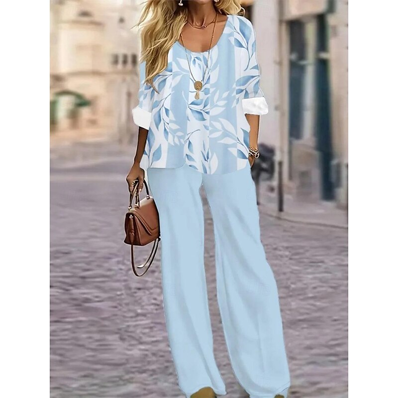 Women's Vacation Daily Stylish Shirt Blouse Sleeveless 3/4 Length Sleeve Round Neck U Neck Floral Graphic Print Outdoor Vacation Casual Blue Green Summer Regular Fit