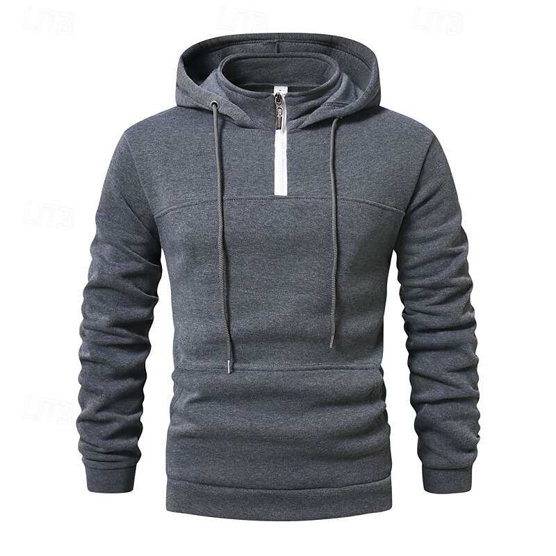 Men's Hoodie Quarter Zip Hoodie Apricot Black Wine Navy Blue Dark Green Hooded Plain Drawstring Quarter Zip Sports & Outdoor Daily Holiday Polyester Streetwear Basic Casual Spring Fall Clothing2