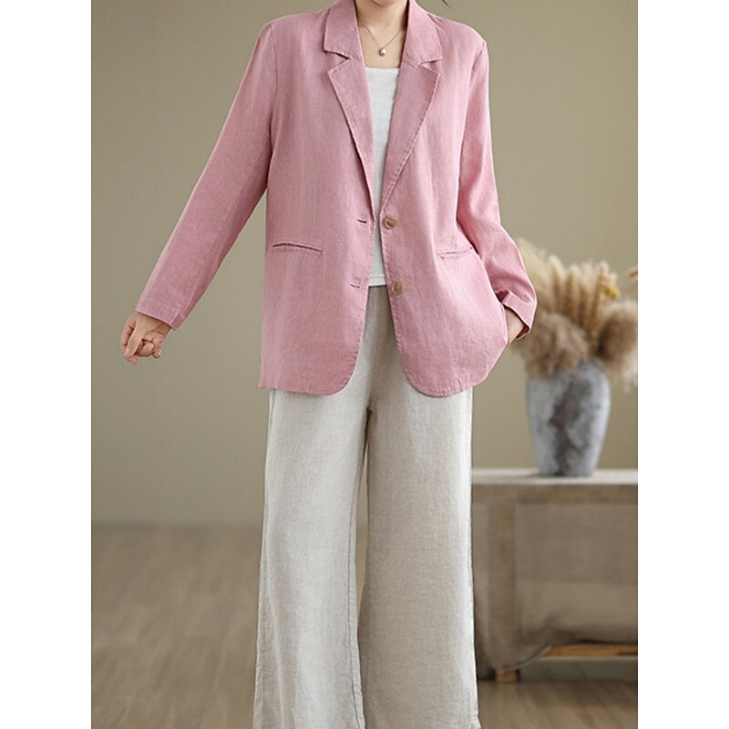 Women's Cotton Linen Blazer Comfortable Breathable Buttons Casual Plain Office Street Casual Daily Wear Single Breasted Regular Turndown Regular Fit Long Sleeve Outerwear3