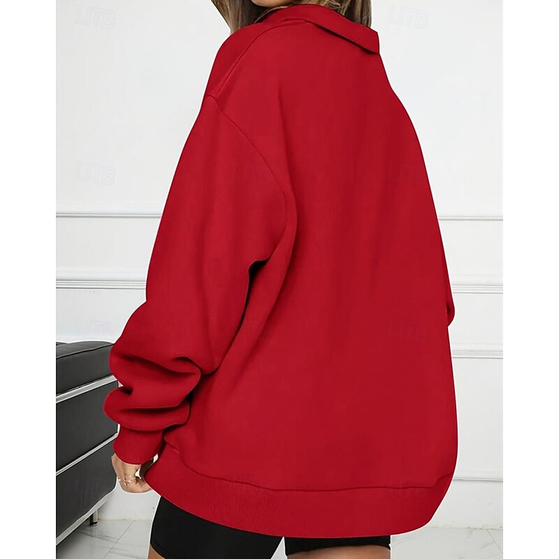 Women's Sweatshirts Zip Up Sweatshirts Plain Streetwear Casual Comfy Long Sleeve High Neck Regular Tops Street Holiday Going out Half Zipper Quarter Zipper Quarter Zip Red Fall Winter3