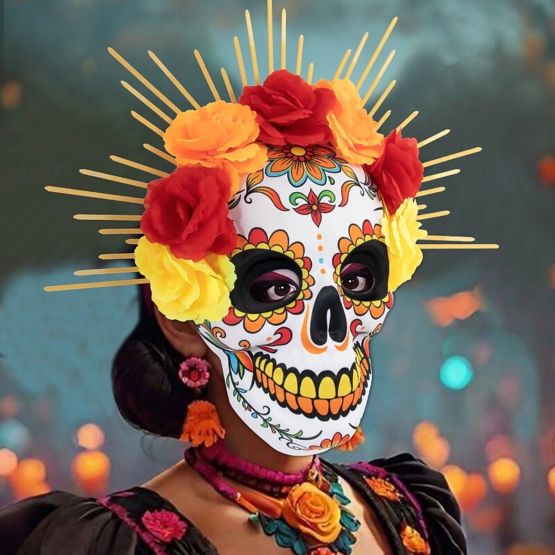 Sugar Skull Halloween Mask Scary Full Face Adults' Women's Halloween Carnival Day of the Dead Performance Party Easy Halloween Costumes Dress Up2