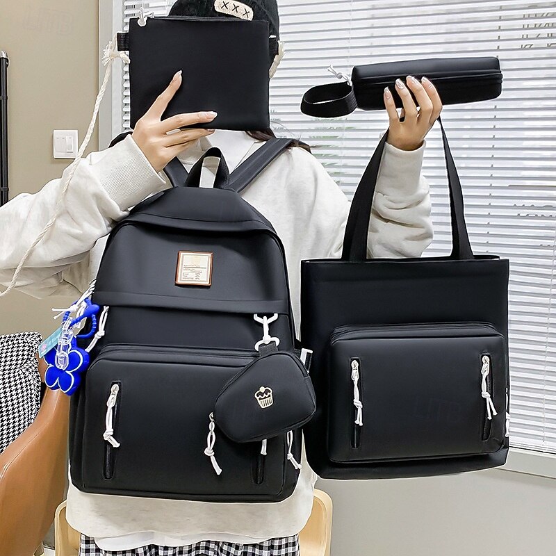 Girls 5-in-1 Solid Color Backpack Set – Stylish Blue School Bag with Tote, Crossbody, Pencil Case and Clutch for Teen Students and Campus Use4