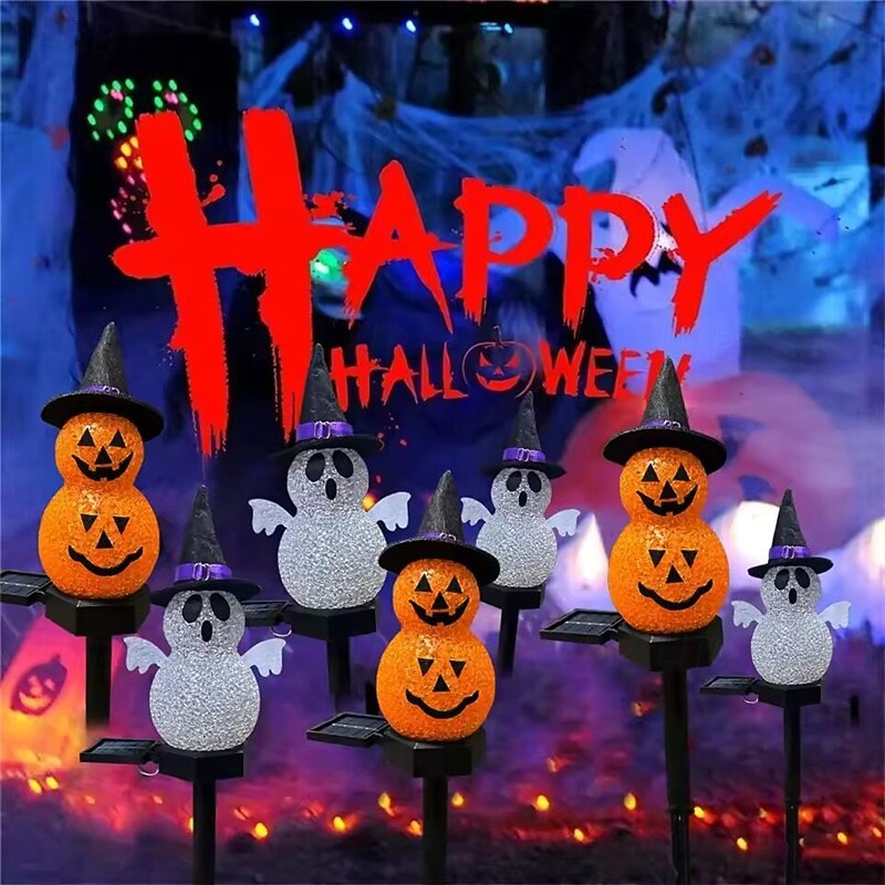 Solar Power Halloween Pumpkin Garden Lamp Ghost Lights For Garden Yard All Saints' Day Gravestone Garden Lawn Yard Patio Decorative Pathway Lights 1X 2X3