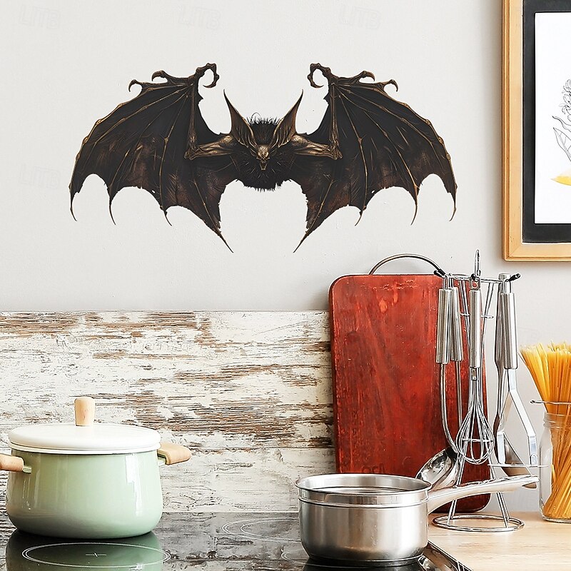 Halloween Scary Bat Wall Decals, Self-Adhesive 3D Bat Stickers for Bedroom Living Room Entryway, Spooky Halloween Wall Decor for Home or Party