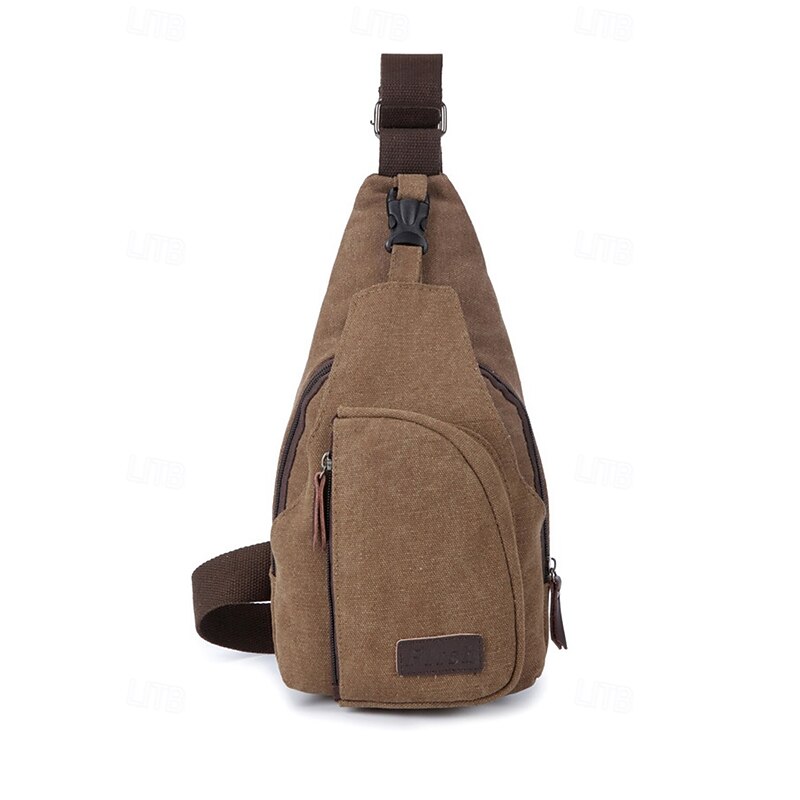 Men's Canvas Sling Backpack with Multiple Compartments, Vintage Crossbody Chest Bag for Outdoor Hiking, Travel and Daily Casual Use2