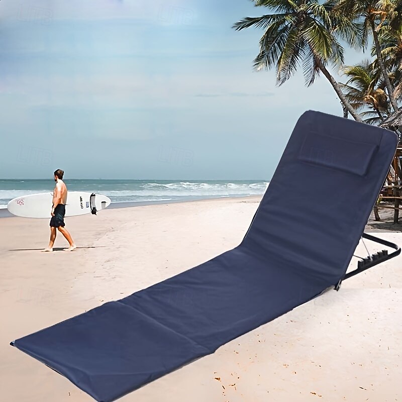 Adjustable Beach Mat 600D Oxford Fabric 5 Positions Foldable Camping Picnic Outdoor Leisure Blue No Magnesium Rod/Flint Included