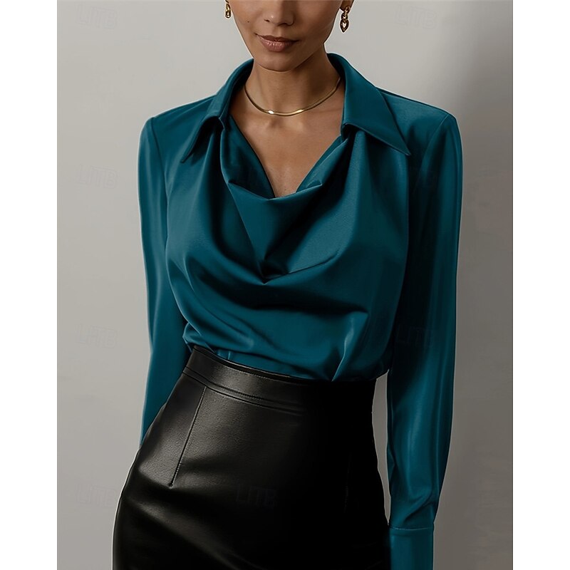 Women's Shirt Texture Blouse Plain Daily Stylish Basic Long Sleeve Shirt Collar Regular Tops Work Daily Holiday Draped Black White Pink Blue Spring Fall