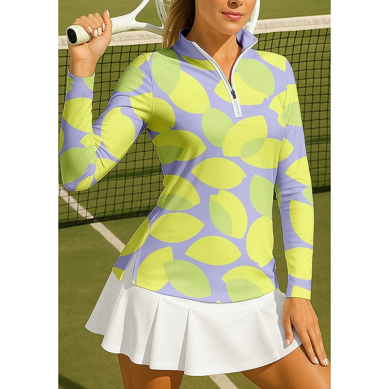 Women's Geometric Trees / Leaves Sport Shirt Golf Polo Shirt Tennis Shirt Tennis Tee Long Sleeve Zipper Floral UPF50+ UV Resistant High Elasticity Moisture Wicking Breathable Tennis Golf Pickleball