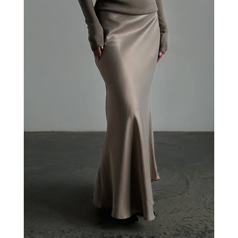 Women's Skirt Bodycon Fashion Maxi Mid Rise Skirts Plain Micro-elastic Party Street Black White Khaki Light Grey Fall Polyester