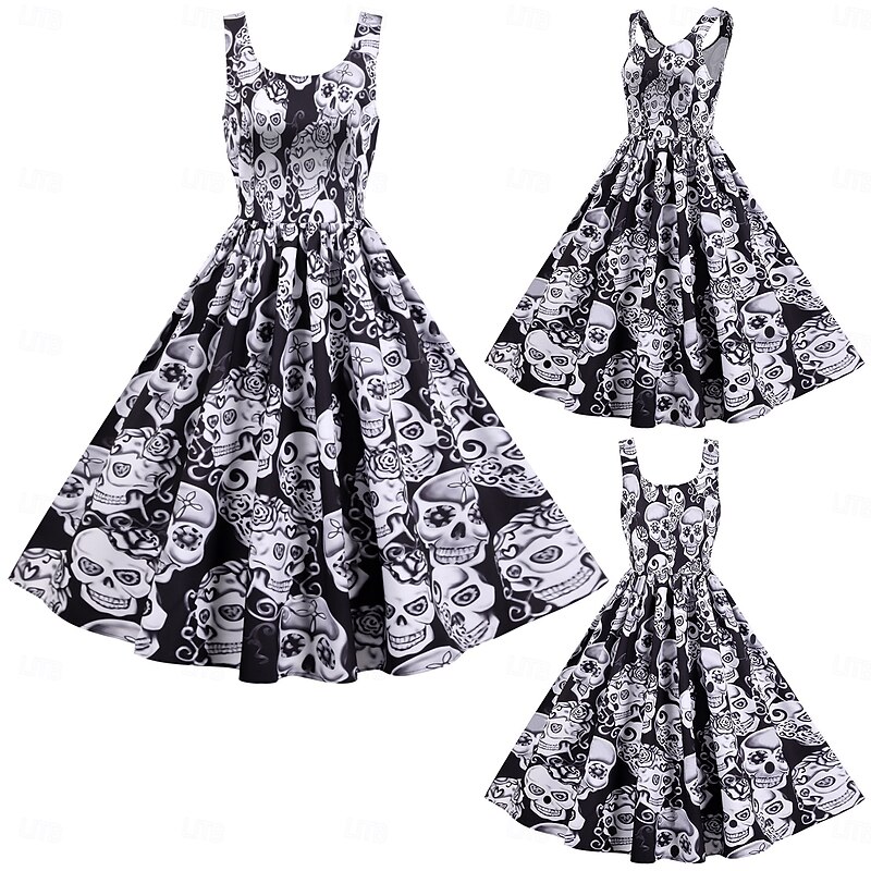 Skull Skeleton Halloween Dress Fancy Costume Punk & Gothic Adults' Women's Halloween Carnival Performance Party Easy Halloween Costumes Dress Up2