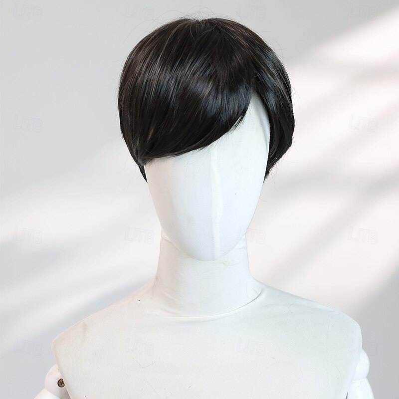 Short 6″ Straight Black Halloween Wig for Women – Full Bangs, Heat‑Resistant Synthetic Hair for Costume & Photo Shoots2