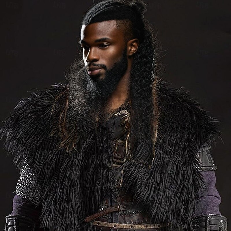 Retro Vintage Medieval Renaissance Cape Shawls Faux Fur Costume Warrior Viking Fancy Dress Men's Viking Halloween Carnival Performance Party LARP Adults Shawl3