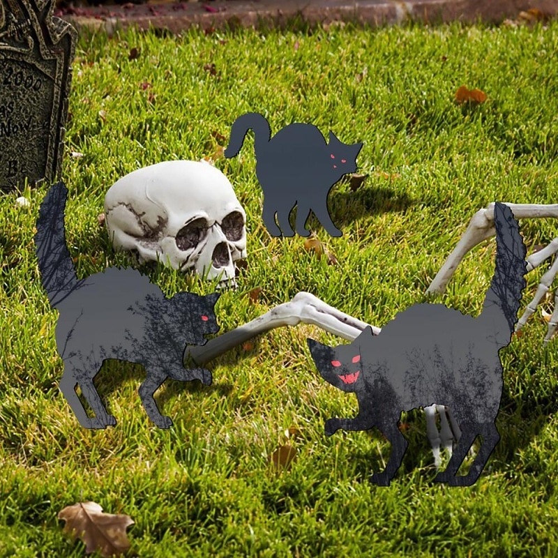 Black for Cat Stake 3 Pack Animal Decor Lawn Halloween Horror for Cat4