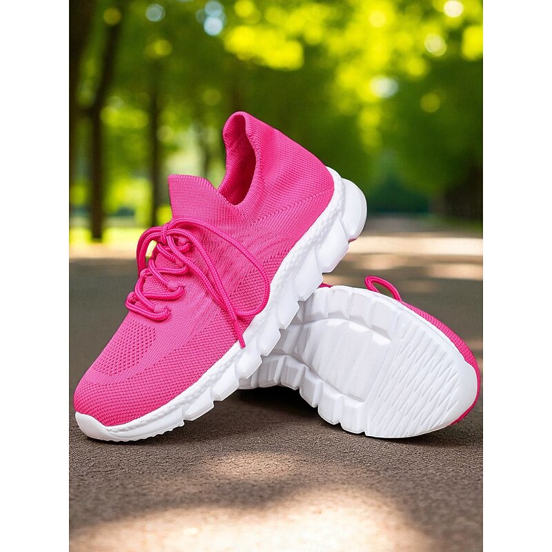 Women's Rose Pink Flyknit Sneakers – Lightweight Breathable Running Shoes for Jogging, Gym and Casual Outdoor Sports4
