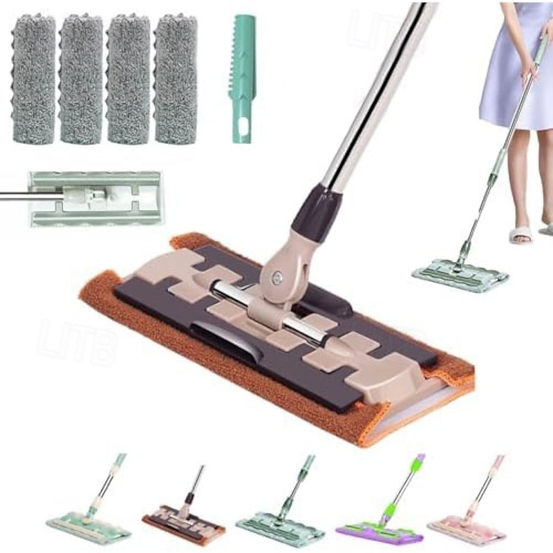 Queens Finders Microfiber Mop 360 Degree Rotatable Adjustable Cleaning Flat Mops with Stainless Steel Handle with 4pcs Reusable Washable Mops Cloths for Home Cleaning