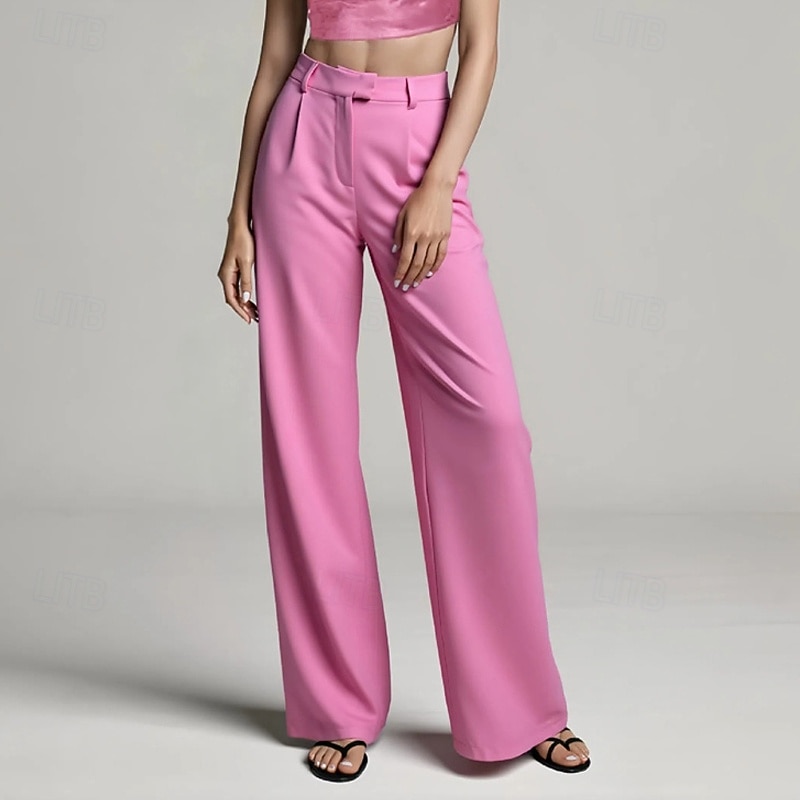 Women's Dress Pants Wide Leg Pants Trousers Fashion Streetwear Full Length High Waist Plain Breathability Comfortable Street Daily Wear Going out Black White Yellow Pink Spring Fall Regular Fit2