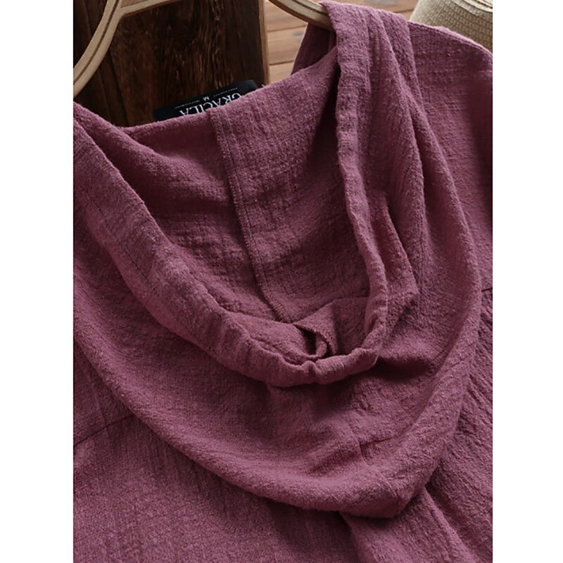 Women's Blouse Solid Color Casual Long Sleeve Hooded Long Tops Daily Pocket Buttons Yellow Wine Fuchsia Gray Summer Fall2