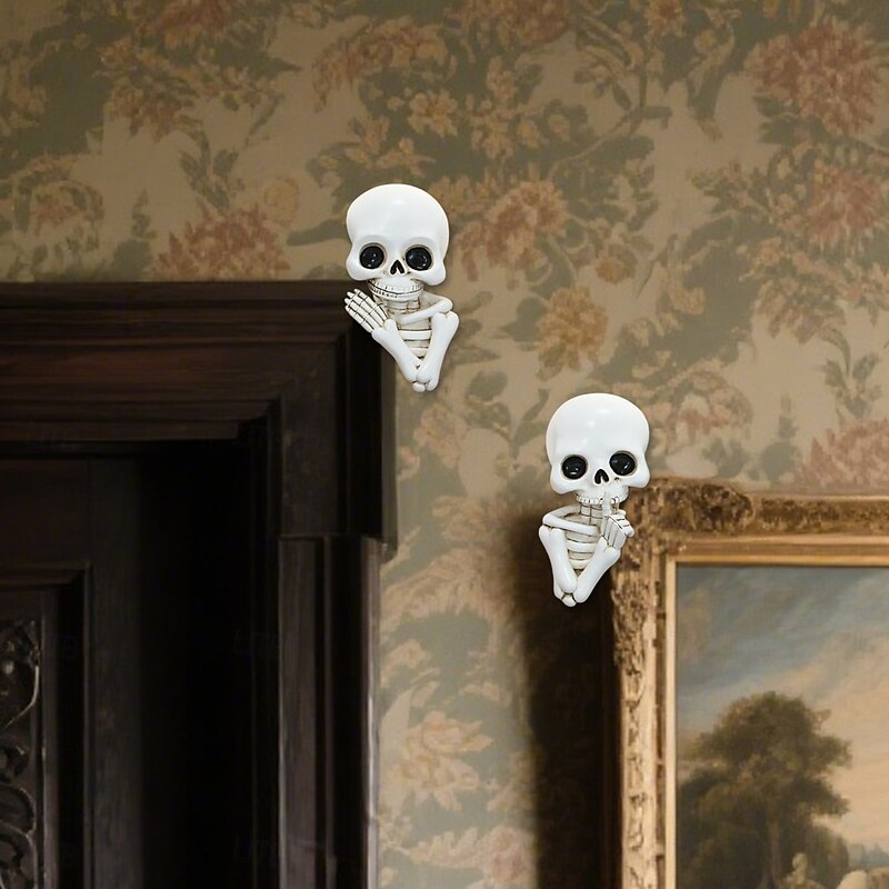 Halloween Resin Skeleton Door Frame Wall Decor, Creative Spooky Decoration for Living Room, Bedroom, and Home Halloween Atmosphere