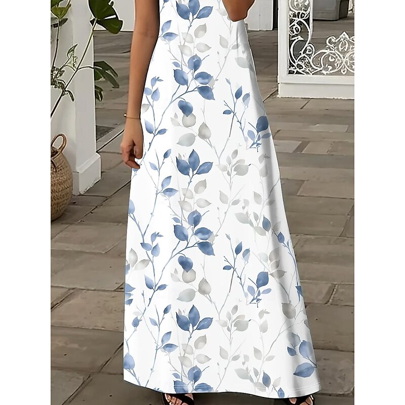 Women's Floor length Casual Dress A Line Dress Summer Dress Elegant Vacation Vintage Regular Fit Floral Graphic Bohemian Short Sleeve V Neck U Neck Light Blue Summer Spring Fall3