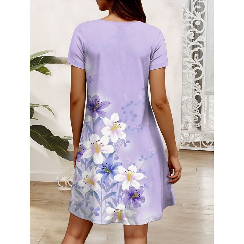 Women's Mini Dress Casual Dress T Shirt Dress Tee Dress Sundress A Line Dress Elegant Vacation Casual Regular Fit Floral Graphic Short Sleeve V Neck Pink Blue Purple Green Summer Spring2