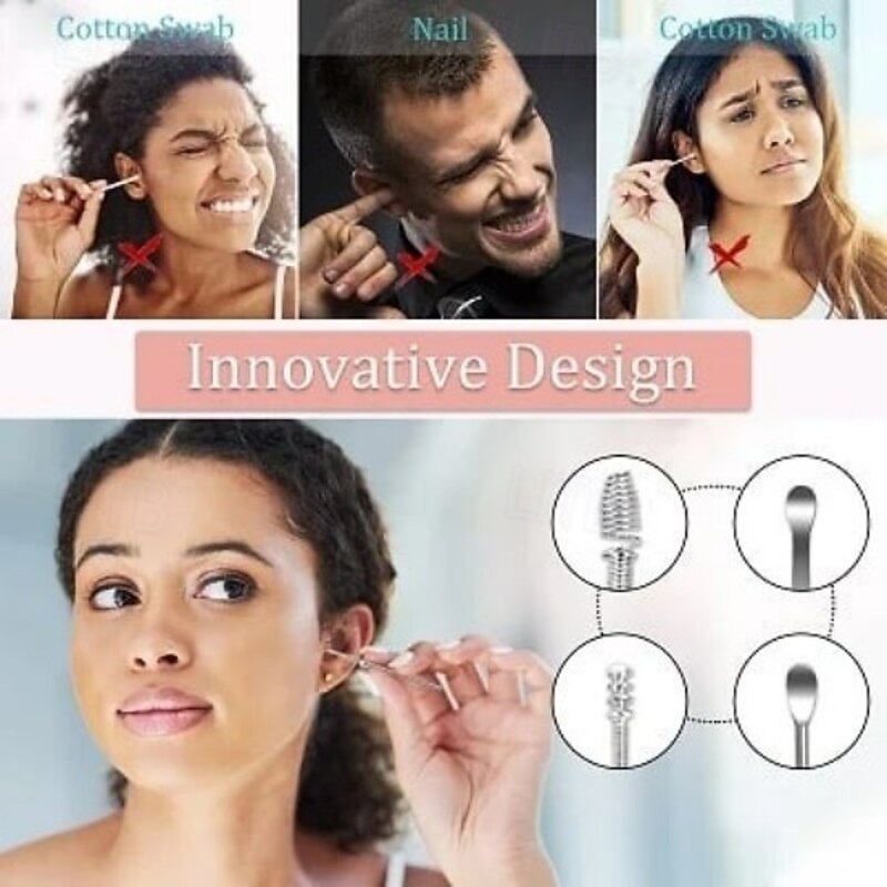 Ear Wax Cleaner Tool Set Stainless Steel Ear Pick Kit with Spiral Spring Tips 6 Pcs Reusable Ear Cleaning Tools for Safe Home Ear Care4