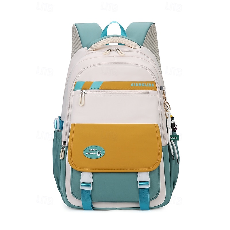 Waterproof School Backpack for Teens – Large Capacity Travel Bag with Luggage Strap and Multiple Compartments, Stylish Colorblock Design for Girls and Boys