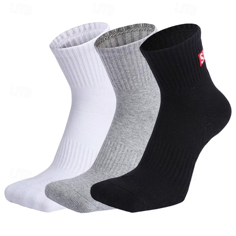 Men's 3 Pairs Multi Packs Socks Running Socks Casual Socks White+White+Black Black+White+Gray Color Color Block Vacation Sports & Outdoor Daily Basic Medium Spring Fall Fashion Casual3