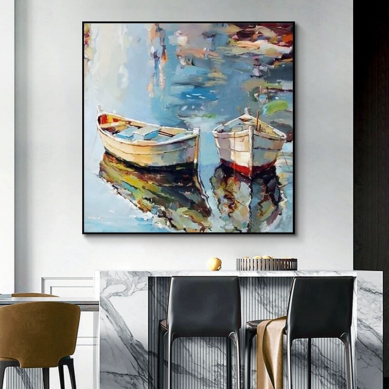 Handmade Oil Painting Canvas Wall Art Decoration Modern Abstract Boating Small Boat for Home Decor Stretched Frame Hanging Painting/Rolled Canvas (No Frame)4