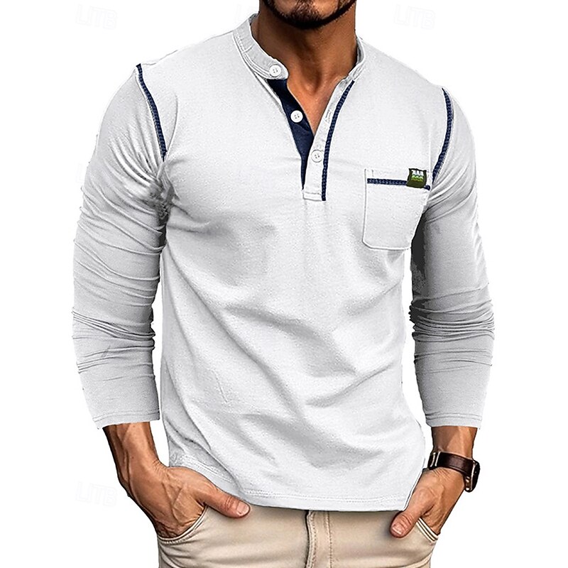 Men's Casual Sweatshirt Long Sleeve Henley Collar Top Outdoor Breathable Polyester Black White Red Tennis Golf Running4