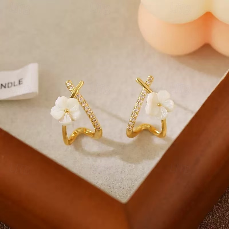 Women's Stud Earrings Tropical Joy Flower Shape Tropical Earrings Jewelry Gold For Party4