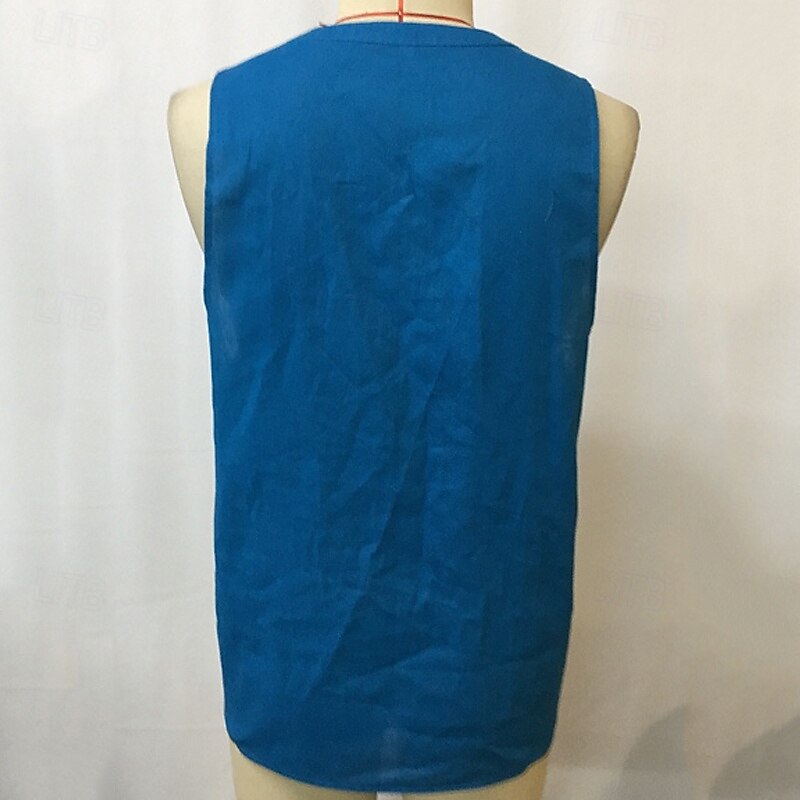 Men's Tank Top Vest Top Undershirt Sleeveless Shirt Sleeveless Collarless Summer Plain Fashion Designer Basic Buttons Vacation Street Going out Blue Top Tee for Men3