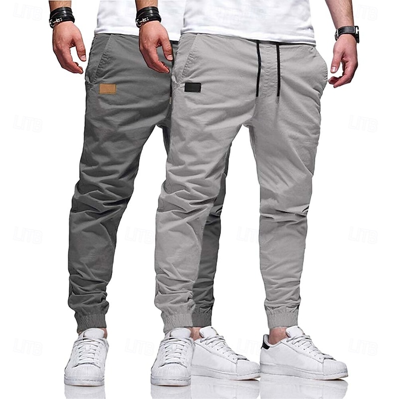 Men's Cargo Pants Cargo Trousers Joggers Trousers Chino Pants Pocket Drawstring Elastic Cuff Plain Full Length Sports Outdoor Running Vacation Streetwear Light gray+blue Black+Navy Blue3