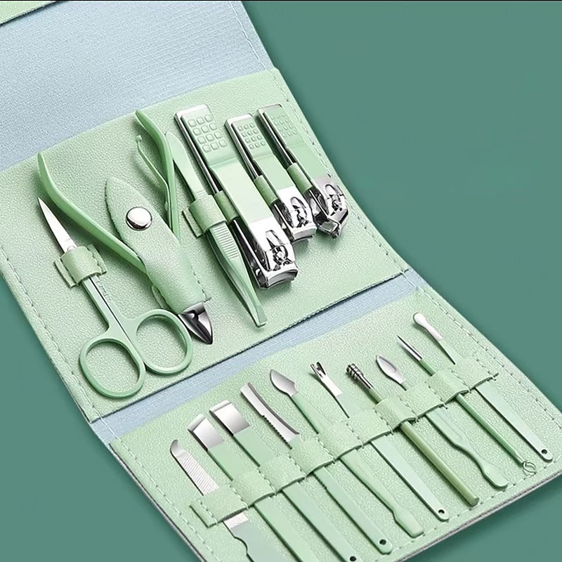 16 in1 Professional Nail Clippers Pedicure Kit Manicure Set , Stainless Steel Nail Care Tools Grooming Kit with Luxurious Travel Leather Case for Thick Nails Men Women Gift - Main Image