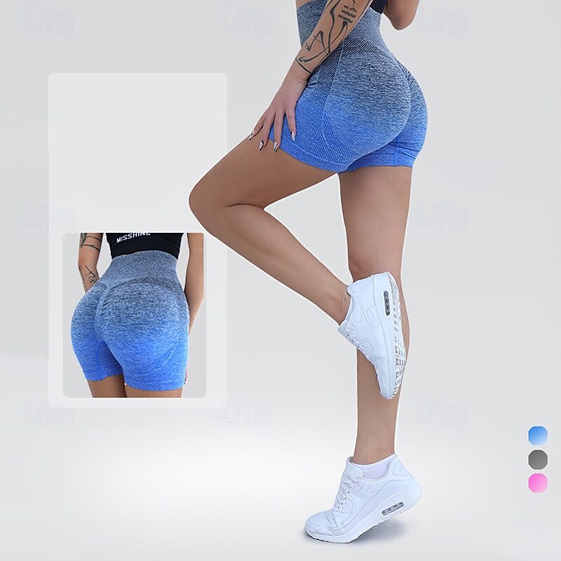 Women's Biker Shorts Workout Shorts Tummy Control High Waist Gym Volleyball Workout Bottoms Color Gradient Yellow Pink Red Spandex Sports Activewear Compression3