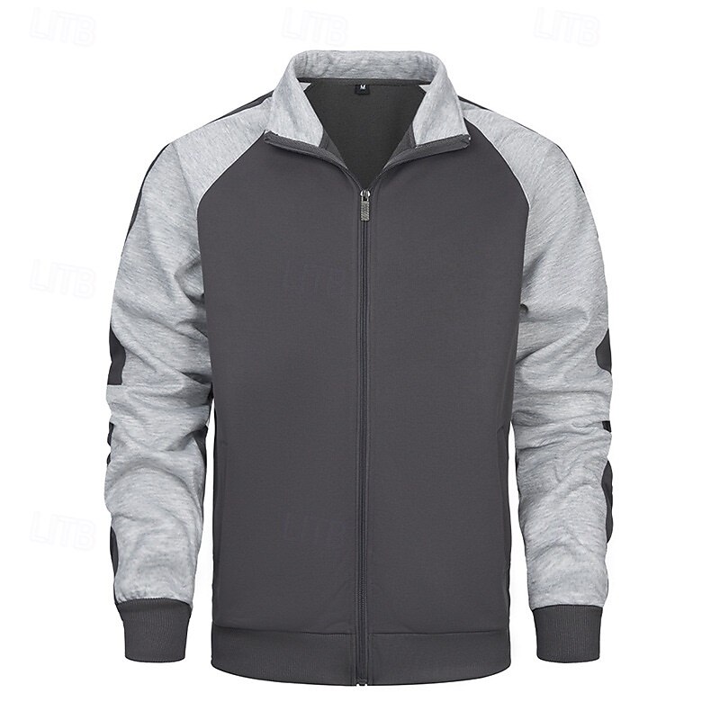 Men's Sweatshirt Full Zip Hoodie Black Army Green Gray Standing Collar Color Block Zip Up Patchwork Color Block Sports & Outdoor Casual Daily Streetwear Cool Sportswear Fall & Winter Clothing Apparel
