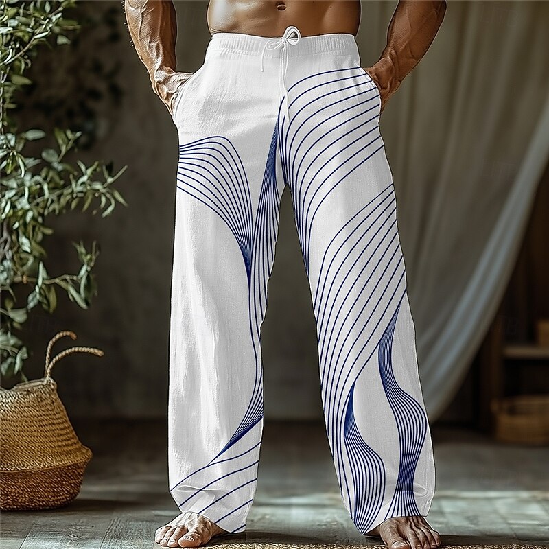 Men's Gradient Lines / Waves Trousers Baggy Pants Casual Pants Mid Waist Classic Style Outdoor Vacation Drawstring Side Pockets Elastic Waist Summer Spring 3D Print Pink Blue Purple2