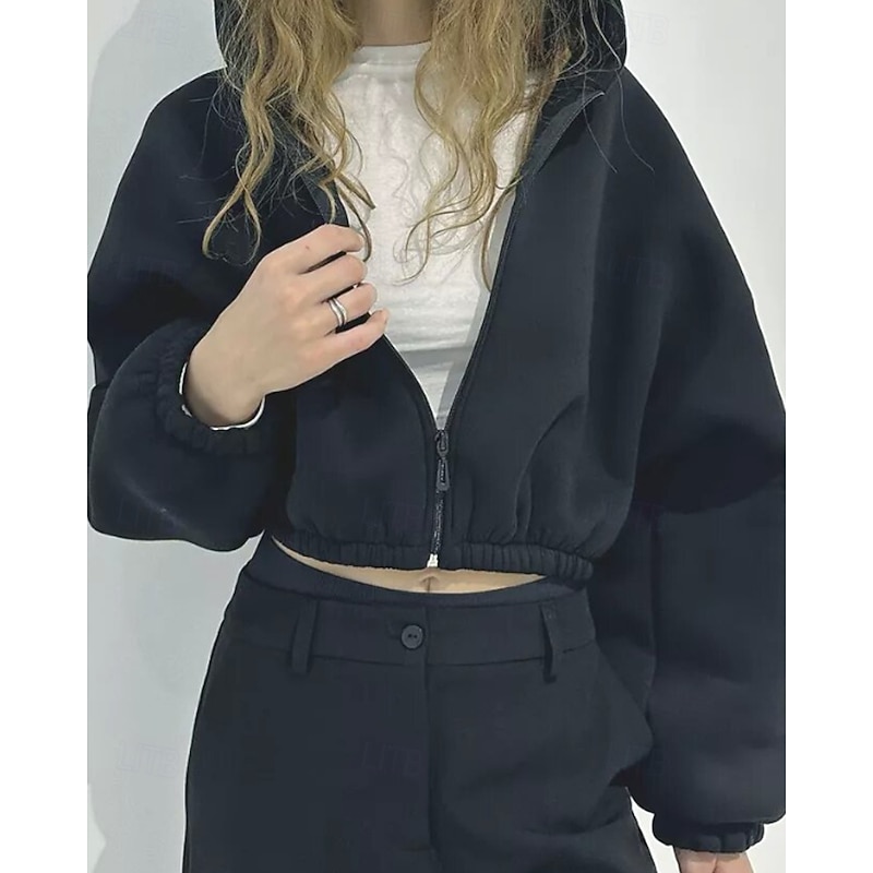 Women's Pullover Hoodie Sweatshirt Zip Up Hoodies Plain Streetwear Casual Long Sleeve Hooded Regular Tops Street Holiday Zipper Black Light Grey Gray Fall Winter3