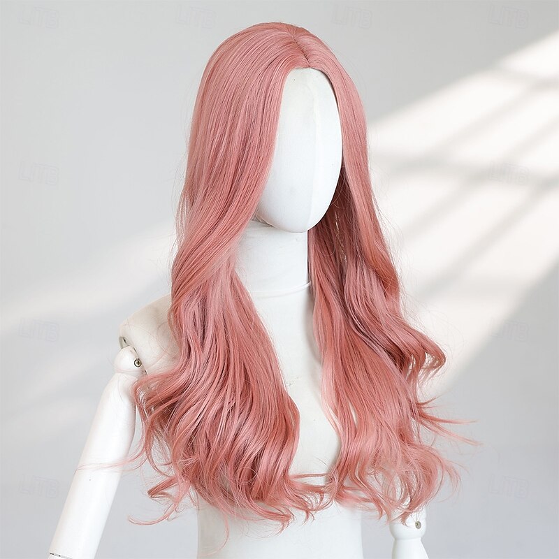 24″ Long Pink Wavy Wig – No Bangs, Full-Length Synthetic Hair, Ideal for Halloween, Cosplay & Everyday Glam3