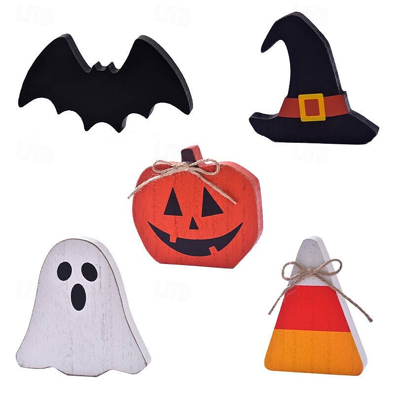 Halloween Wooden Tiered Tray Decor, Pumpkin Bat Witch Hat Candy Sign, Rustic Farmhouse Tabletop Decoration for Home Kitchen Party Display3