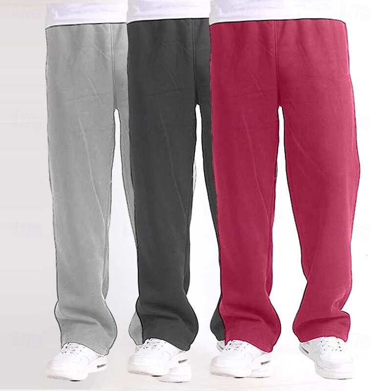 Men's Fleece Pants Sweatpants Joggers Trousers Straight Leg Sweatpants Elastic Waist Straight Leg Solid Color Warm Breathable Full Length Sports Outdoor Daily Classic Style Casual Light4