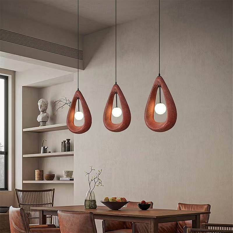 Large Modern Pendant Light Fixtures, Japanese Wabi-sabi Style Hanging Lights, Raindrop Shape Chandelier for Dining Room Kitchen Island Hallway Restaurant, G9 50cm3