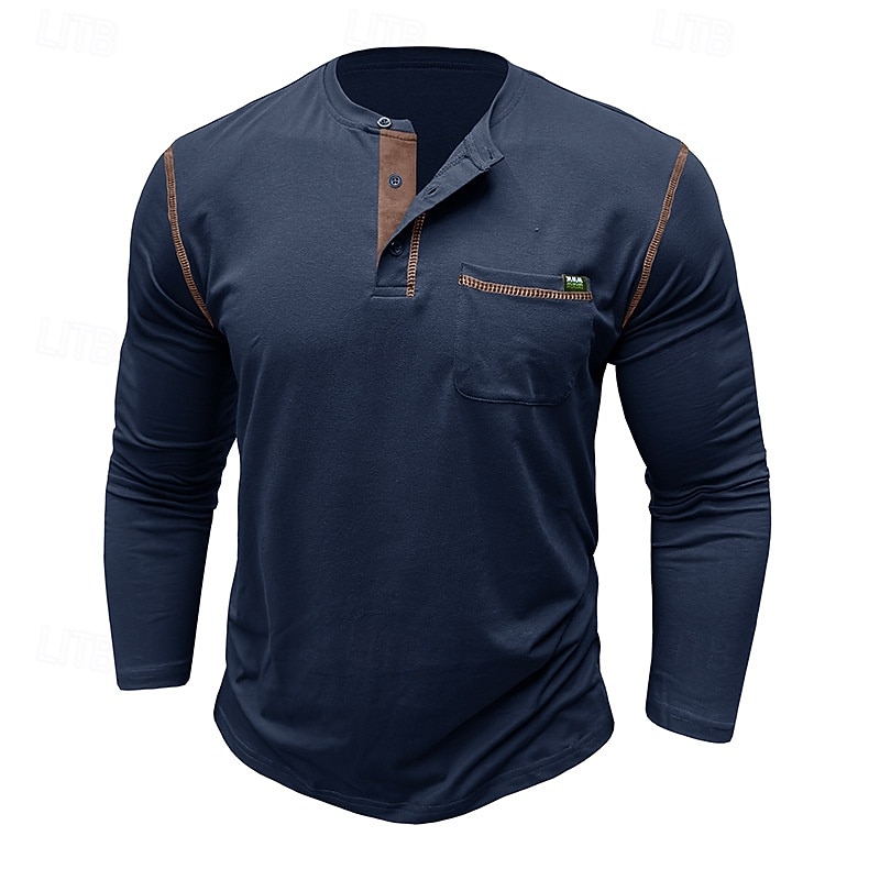 Men's Henley Shirt Tee Long Sleeve Solid Color Plain Solid Fashion Designer Casual Pocket Buttons Henley Outdoor Casual Daily Summer Fall Winter Dark Grey Black White Henley T-Shirt3