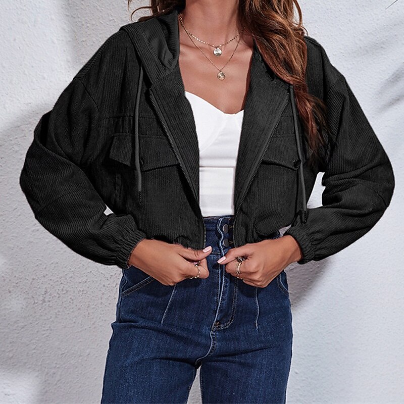 Women's Casual Jacket Warm Comfortable Zipper Pocket Fashion Outdoor Plain Going out Weekend Zipper Short Hooded Regular Fit Long Sleeve Outerwear Black Pink Fall Winter3