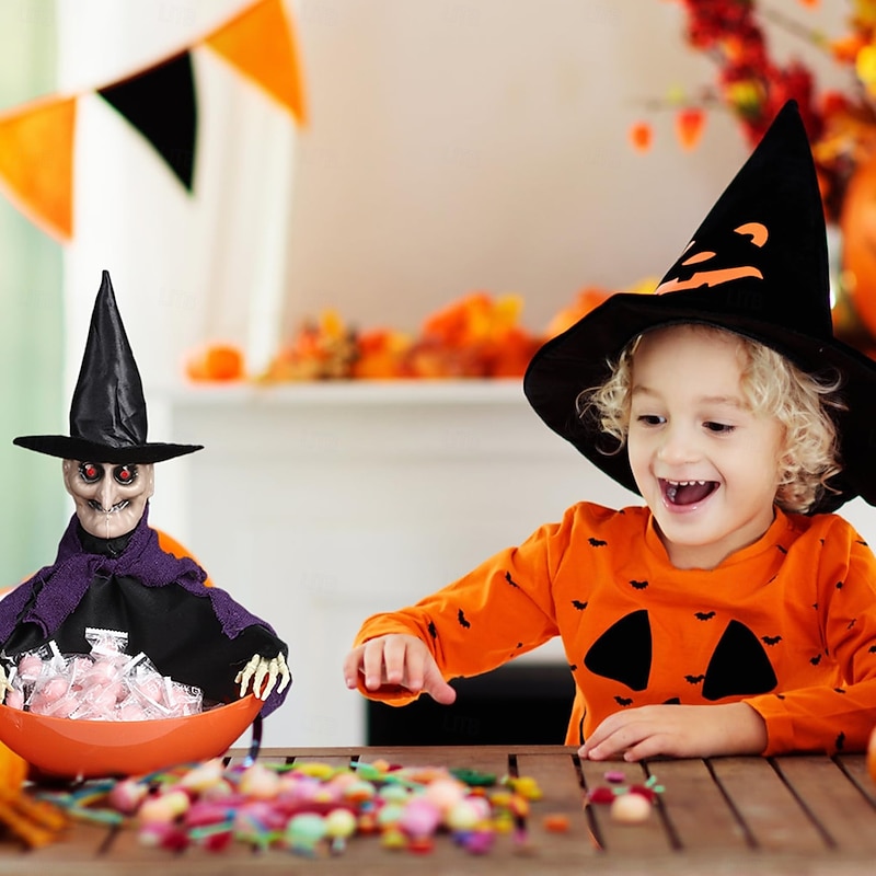 Halloween Candy Bowl With Animated Skull, Move Head And Glow Eyes, Spooky Music, Perfect For Trick Or Treating And Haunted House Decoration