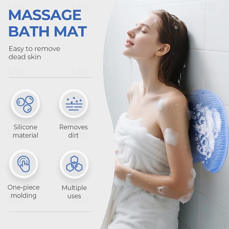 Silicone Shower Foot Scrubber Mat with Non-Slip Suction Cups Back Washer Exfoliating Bath Brush for Women and Men3