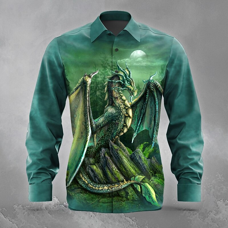 Garwin by Sarah Richter Men's Animal Dragon Button Up Shirt Long Sleeve Designer Shirt Limited Artist Edition