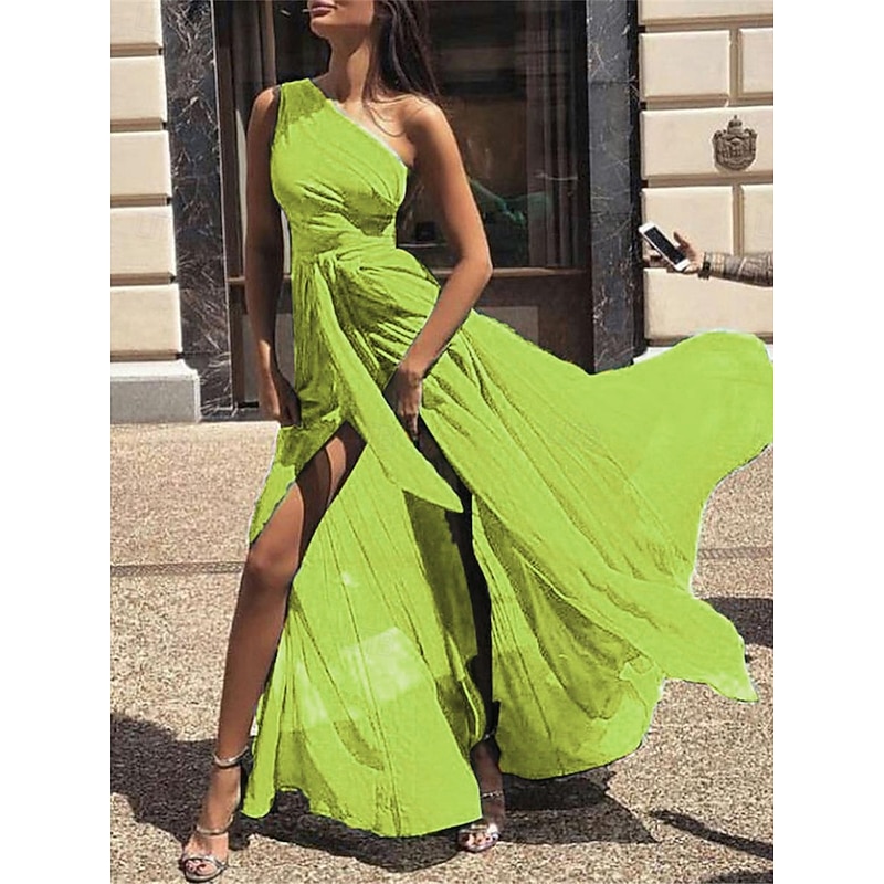 Women's Maxi Dress Cocktail Dress Wedding Guest Dress Chiffon Dress A Line Dress Elegant Sexy Formal Wedding Party Regular Fit Sleeveless V Neck Yellow Red Purple Green Summer