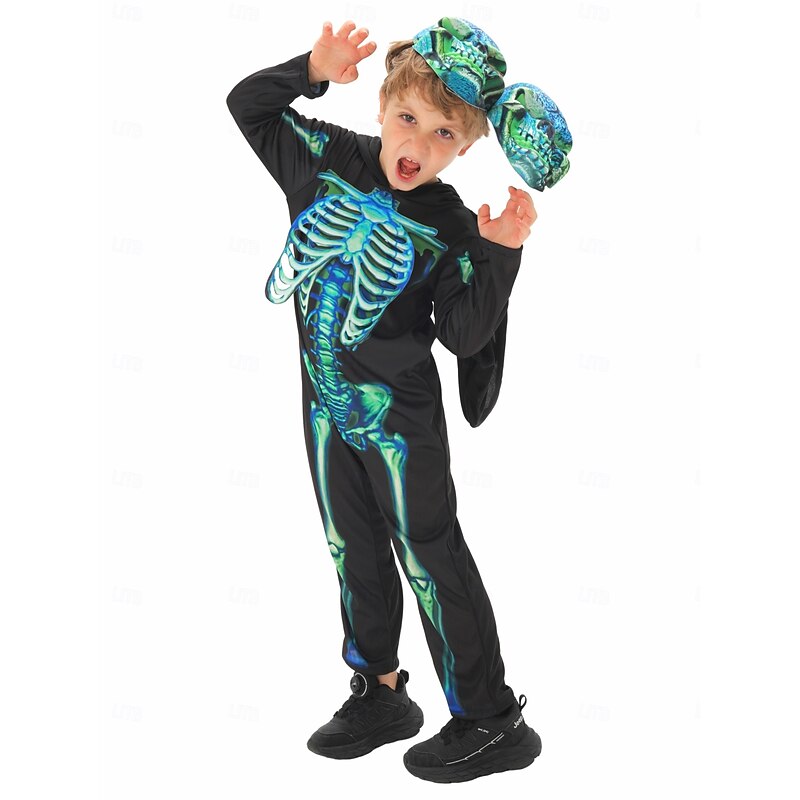 Skeleton Skull Halloween Cosplay Costume One Piece Kid's Boys' Girls' Halloween Carnival Mardi Gras Halloween Masquerade Easy Halloween Costumes Dress Up2
