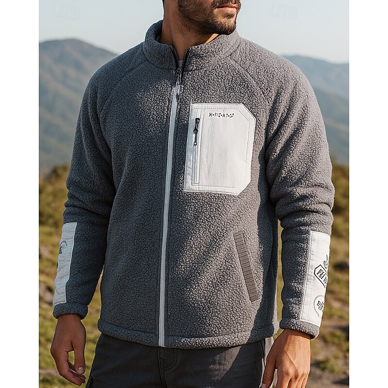 Men's Windbreaker Hiking Jacket Hiking Fleece Jacket Winter Outdoor Patchwork Waterproof Windproof Lightweight Top White Green Grey3