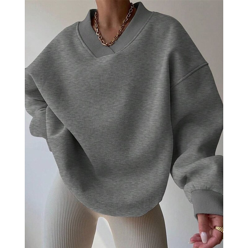 Women's Pullover Plain Streetwear Casual Comfy Long Sleeve V Neck Regular Tops Street Holiday Going out Brown Beige Gray Fall